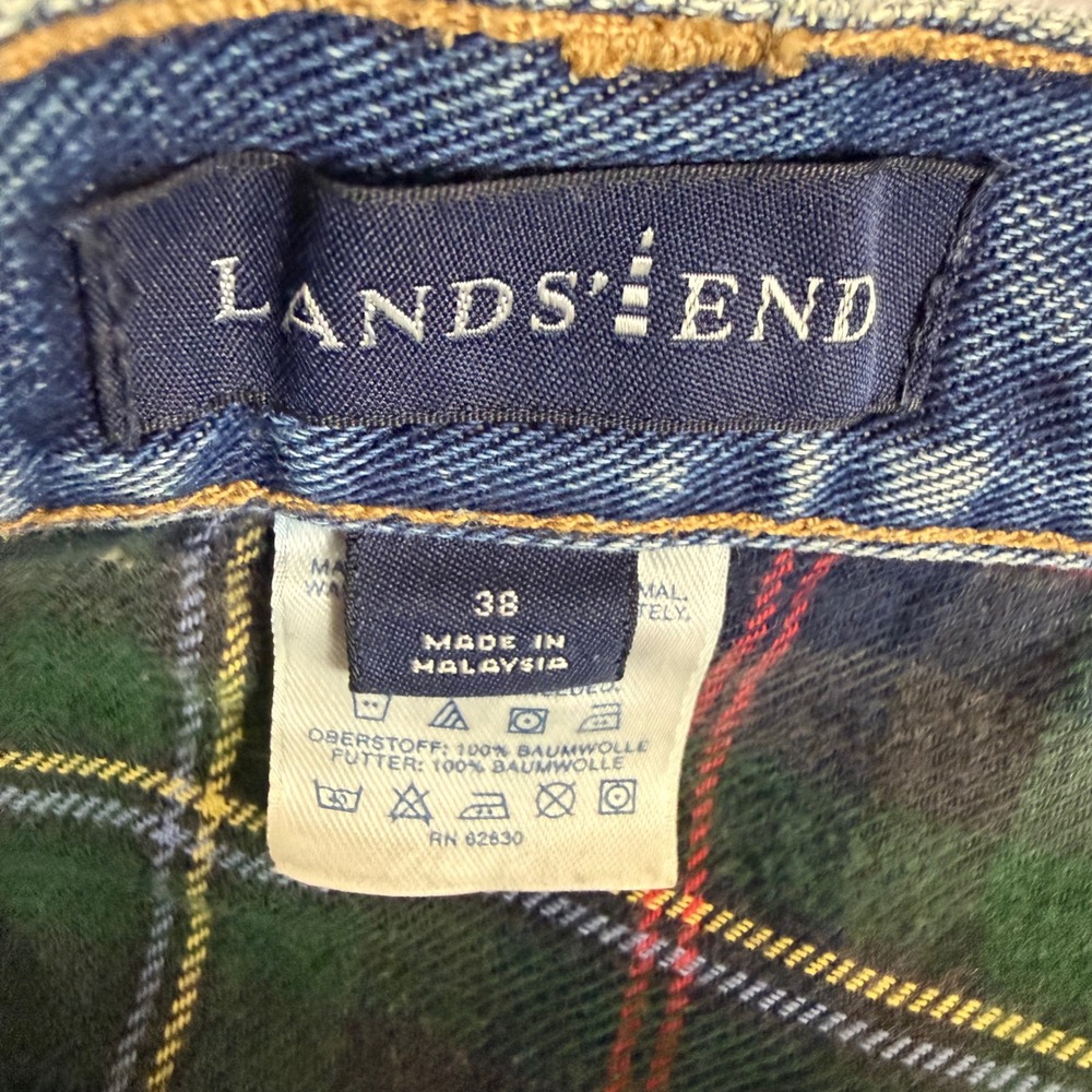 Lands End Square Rigger Flannel Lined Jeans Mens 38x29 Blue Plaid Denim Straight - Picture 2 of 8